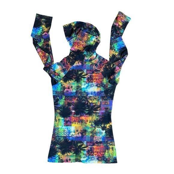 Margarita Supplex Activewear rainbow palm yoga Zip Hoodie Jacket Size 1 small - Picture 3 of 8